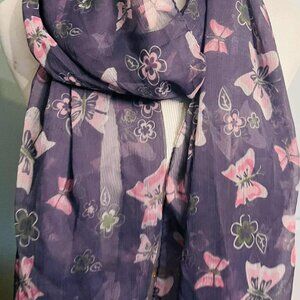 NWT Handmade Scarf by Sana – Lavender Butterflies Design